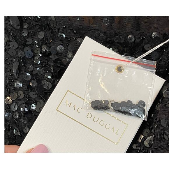 Mac Duggal Size 10 NWT 10977 Black One Shoulder Sheer Hand Sequined Mini Dress - Picture 9 of 9